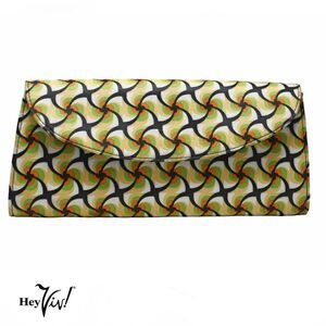 Vintage Clutch Purse Hand Bag w Mod Black Green Gold Swirl Print 12x6" - Hey Viv